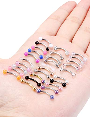 Jenxnjsjo 16g 6/8/10mm Eyebrow/Rook/Snug/Vertical-Labret/VCH/Snake-Eyes/Anti-Tragus/Christina/Daith/Belly-Button/Bridge/Hood/Surface Curved Barbell Piercing Jewelry for Women Men - color: 30PCS, Surgical-Steel, size: 8mm
