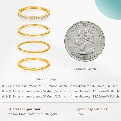 Cicy Bell Stackable Rings for Women 18K Gold Plated Non Tarnish Ring Set | Dainty Cubic Zirconia,Promise Wedding Engagement Rings, Statement Thin Rings,Trendy Jewelry Gifts - color: Gold-Style B, size: 7