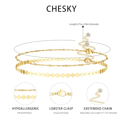 CHESKY Waist Beads for Women, 14k Gold Plated Waist Chain Gold Chain Belt for Womens Simple Body Chain Jewelry Belly Chain Beach Accessories Dainty Gold Jewelry for Women Gifts Rave Outfits for Womens - style: Wave-Coin