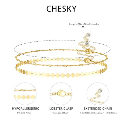 CHESKY Waist Beads for Women, 14k Gold Plated Waist Chain Gold Chain Belt for Womens Simple Body Chain Jewelry Belly Chain Beach Accessories Dainty Gold Jewelry for Women Gifts Rave Outfits for Womens - style: Wave-Coin