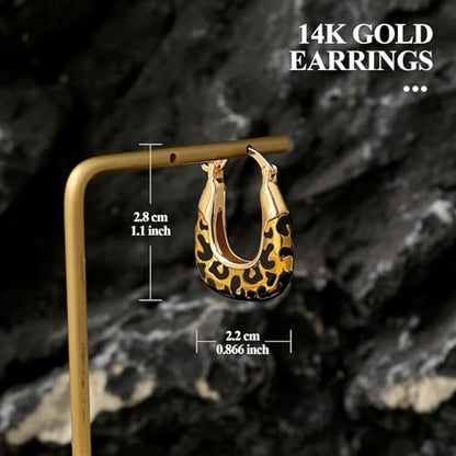 14K Gold Plated Dangle Hoop Earrings for Women | Bridal Small Dangle Gold Earrings Cubic Zirconia Huggie Drop Trendy Fashion Leopard Print Women's Jewelry - color: Gold-B
