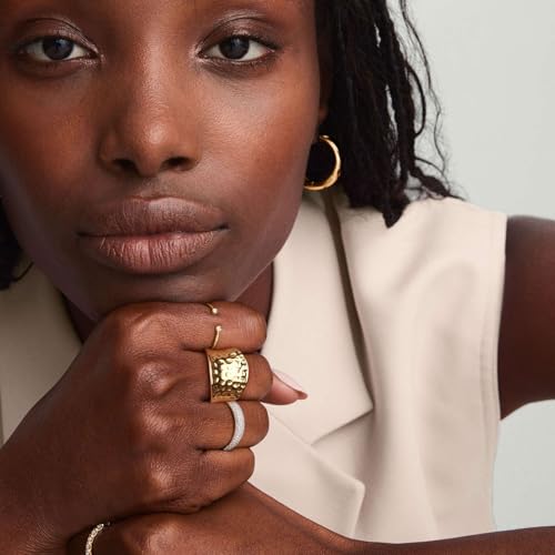 Wide Statement Hammered Band Rings for Women and Men，High 14K Gold Plated Polish Large Thumb Index Full Finger Rinds Size 5-10（Gold and Silver） - color: Gold