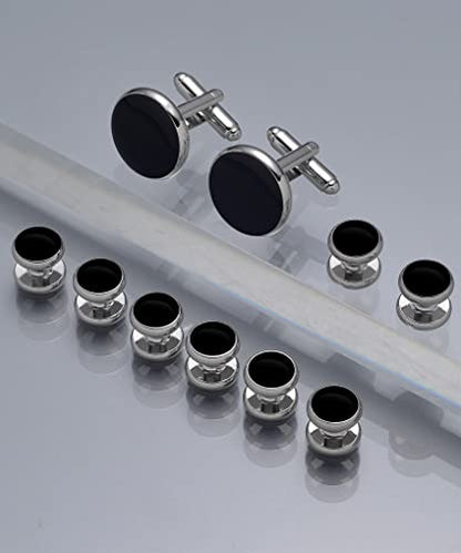 10Pcs Cufflinks for Men Classic Design Carbon Fiber Cufflinks Tuxedo Shirt Stud Set for Wedding Business Birthday Meeting Black Tone Cufflinks - style: A:10Pcs, round