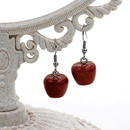 Uloveido Apple Necklace and Earrings Set for Women Cute Apple Jewelry Set for Teacher Mom YL007 - color: Coffee
