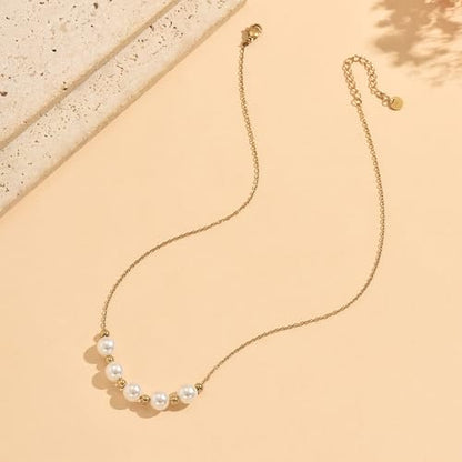 Dainty Gold Waterproof Choker Necklaces for Women Daily Wearing - color: Pearl Bead-GD