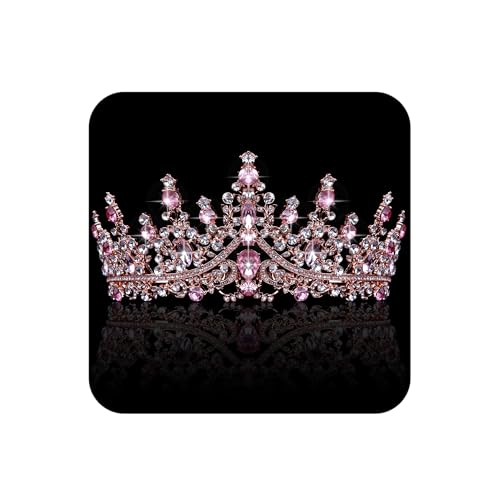COCIDE Pink Crowns for Women Pink Tiaras for Women Princess Tiaras for Girls Costume Halloween Hair Accessories Royal Crystal Headbands Cosplay Birthday Pageant Bride Headpieces - color: V5,Pink&Rose Gold