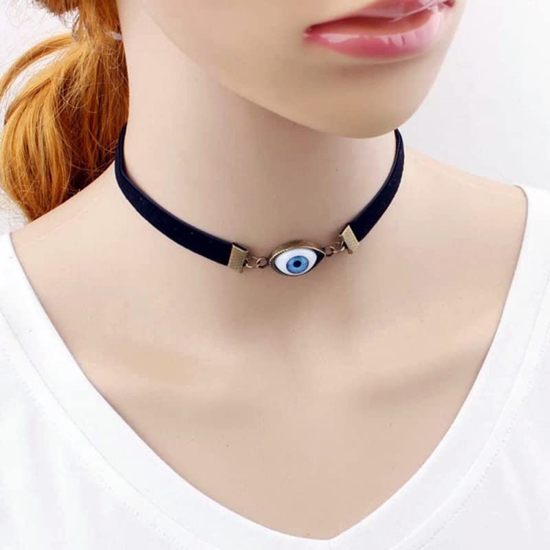 Gothic Black Velvet Goth Choker Necklace for Women,Cameo Black Choker Crow Skull Pendant Necklace Vintage Collar Skull Necklace Gothic Jewelry - style: Evil Eye