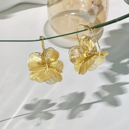 OGD Chunky Gold Statement Earrings For Women Trendy Gold Plated Sectored Flower Leaf Angel Wing Earrings Large Stud Jewlery Hypoallergenic - color: Flora Hoop-Gold