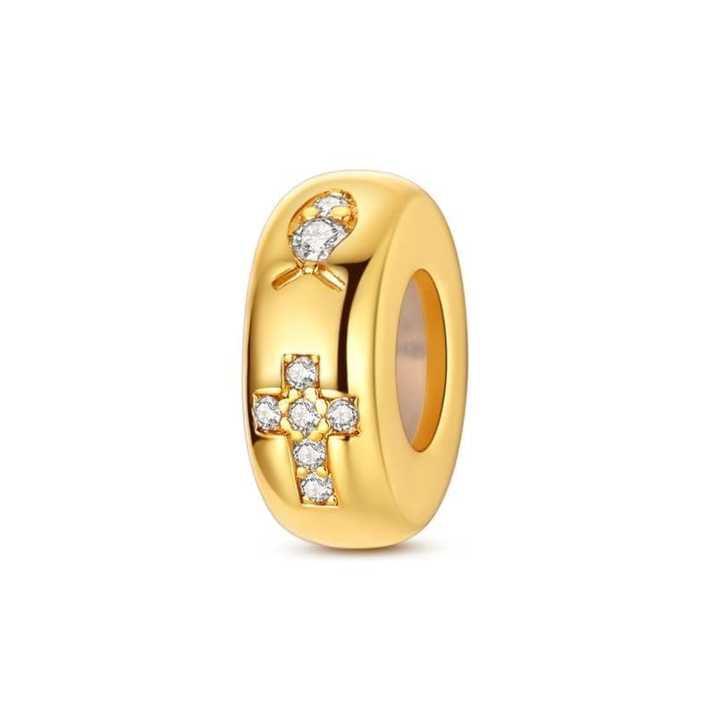 2pcs Stopper Spacer Beads for Pandora Bracelets, Sterling Silver Cross Ladybug Clip Spacer Charms For Bracelet DIY Jewelry Gift - color: Gold Cross