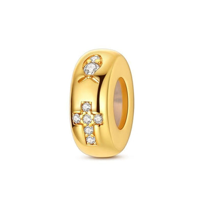2pcs Stopper Spacer Beads for Pandora Bracelets, Sterling Silver Cross Ladybug Clip Spacer Charms For Bracelet DIY Jewelry Gift - color: Gold Cross