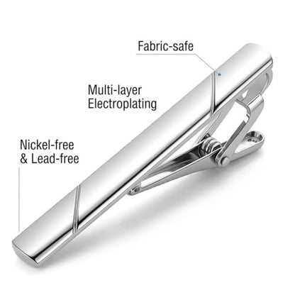 MOZETO Tie Clips for Men, Black Gold Blue Silver Tie Bar Set for Regular Ties, Luxury Box Gift Ideas