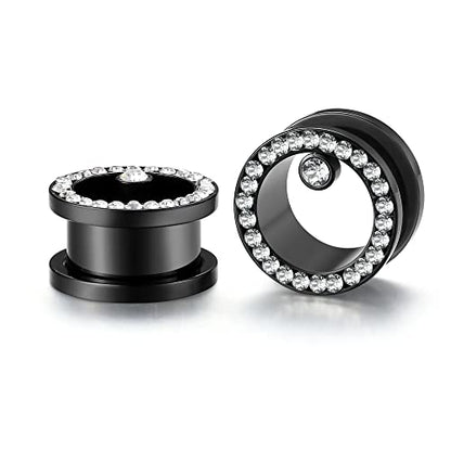 WBRWP Unisex Women 6pcs/8pcs-3pairs/4pairs Hollow Zircon Stainless Steel Screw Ear Plugs Tunnels with ZirconEar Plugs Tunnels - Ear Expander - Ear Gauges Stretcher Body Piercing 8g-5/8 - color: 2pairs set in black color
