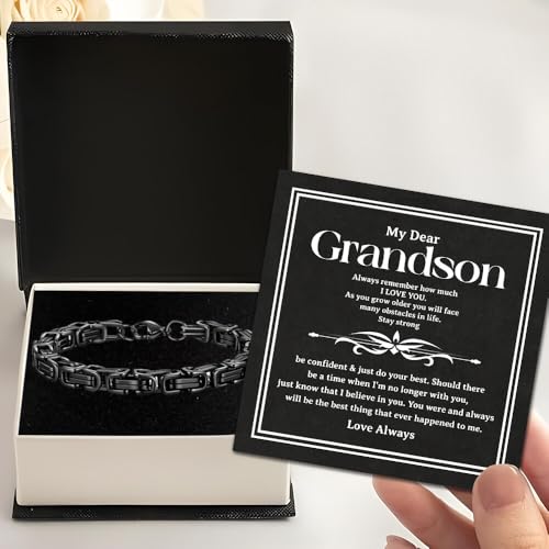 To Our Grandson Bracelet from Grandpa and Grandma - Love You Forever Engraved Leather Wristband with Inspirational Message Card - Sentimental Birthday Graduation Gift for Men, Teen - color: Version-22