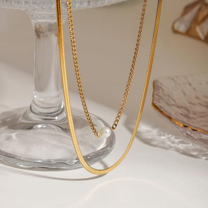 Layered Gold Necklaces for Women14K Gold Planted Non Tarnish | Cuban, Herringbone,Figaro,Paperclip Chain Layering Stack Choker Necklace , Trendy Jewelry Gift for Women - color: D