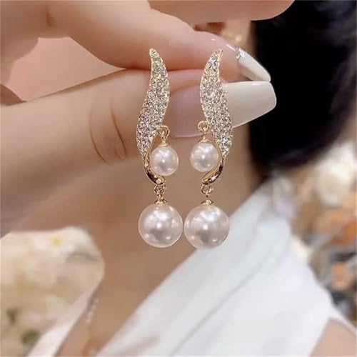 Elegant Faux Pearl Drop Earrings, Rhinestone Pearl Earrings for Women Daily Wear, Suitable For Any Occasions