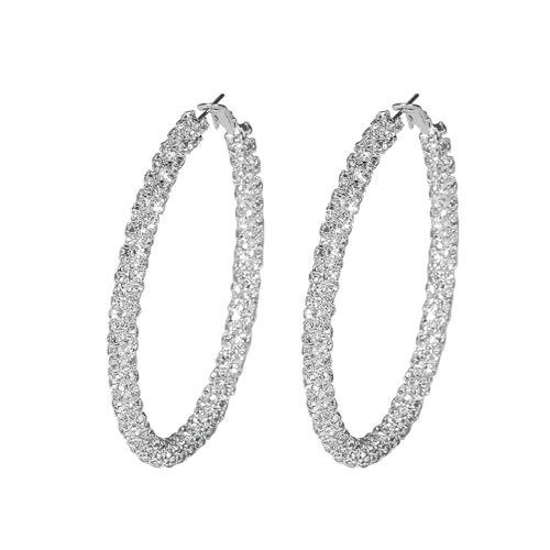 Mult-colors Cubic Zircon Hoop Earrings for Women Lightweight Hypoallergenic Jewelry for Sensitive Ears for Women Large Big Hoop Earrings DTE-GG60S - color: 6cm Pave Hoop DTE-GG60S