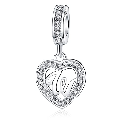 925 Sterling Silver Letter Charms A~Z Alphabet Charm Letter Beads fit Pandora European Bracelets fit Wife Mom Christmas Birthday Gift - color: W