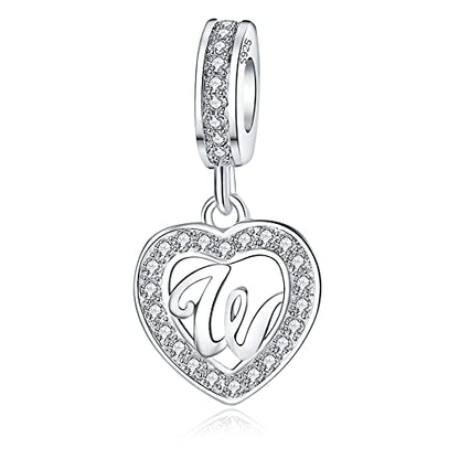 925 Sterling Silver Letter Charms A~Z Alphabet Charm Letter Beads fit Pandora European Bracelets fit Wife Mom Christmas Birthday Gift - color: W