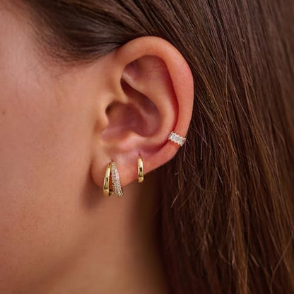 4Pairs Statement Gold Hoop Earrings for Women Trendy,Surgical Steel Gold Plated Hoop Hypoallergenic Earrings Set,Titanium Hoops Earring Stacks,CZ Cartilage Huggie Hoops Earring Gifts for Girlfriend - color: 3 Pairs hoop earrings -B