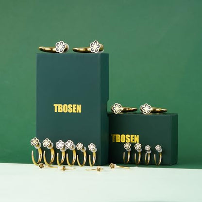 TBOSEN 18PCS Stainless Steel Stretching Kit Taper Bend Expander O-Ring Round | Flower | Heart | Cat Top Body Piercing Jewelry Set - color: Flower Top,Gold