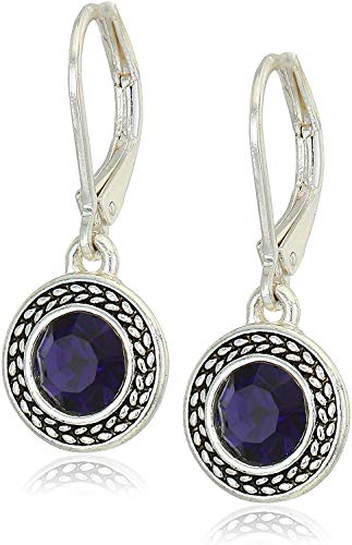 Handmade Sterling Silver Boho Crystal Dangle Leverback Earrings For Women - color: Purple