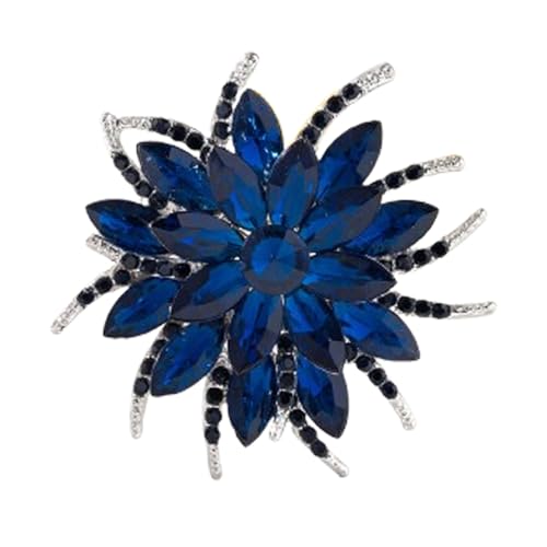 Rhinestone Sunflower Brooch Pin Red Pink Flower Brooch Stylish Crystal Brooch Elegant Clothing Hat Bag Accessories Jewerly for Women - color: Dark Blue1