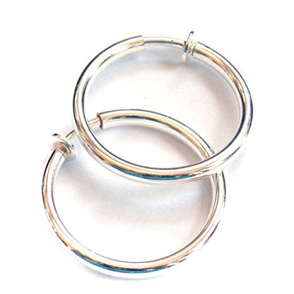Clip-on Earrings Round Shiny Plated Hoop Earrings Gold Or Silver 1 inch Hoops Hypo-Allergenic - style: Silver