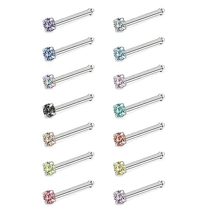 ZS 6-14PCS 20g Tiny Nose Stud Ring Piercing Surgical Steel Nose Bone/L Shaped/Nose Screws Rings Set - color: C:14pcs Nose Bone Style(Mixed Color)
