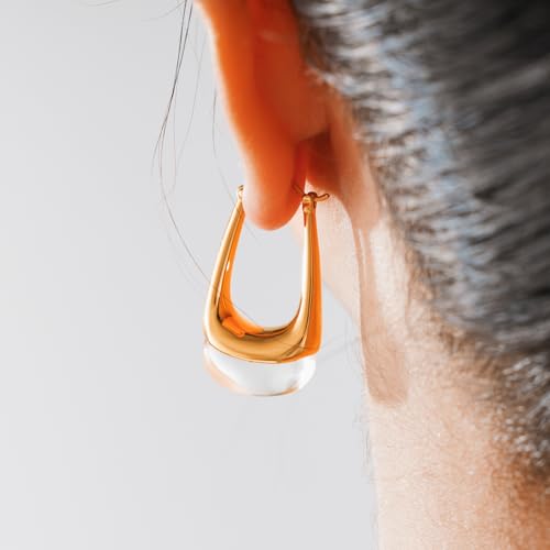 Acrylic Gold Hoop Earrings Chunky Statement Dangle Drop Huggie Earring Colorful Resin Jewelry for Women - color: Clear