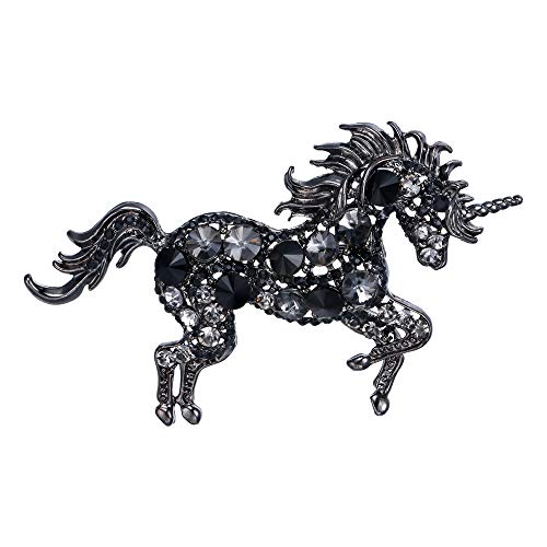 EVER FAITH Women's Austrian Crystal Running Unicorn Brooch - color: Black Black-Tone