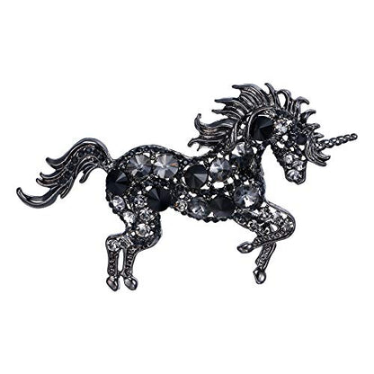 EVER FAITH Women's Austrian Crystal Running Unicorn Brooch - color: Black Black-Tone