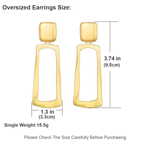 Matte Gold Silver Geometry Clip On Earrings for Women Retro Drop Clip Earrings for Women - style: gold rectangle