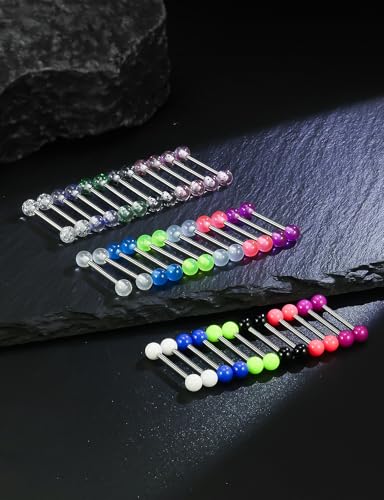 14G 16G Glow in Dark Nipple Tongue Rings Piercing Jewelry Stainless Surgical Steel Straight Barbells Tongue Nipple Rings Piercing Jewelry For Women Men 12MM 14MM 16MM 19MM 22MM Bar Length - size: 14G-12MM Bar