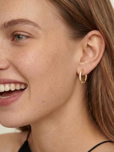 925 Sterling Silver Huggie Hoop Earrings, Small Silver Hoop Earrings for Women Hypoallergenic Huggie Lightweight Small Hoops Earring Cartilage Sleeper Earrings 6/8/10/12/14/16/18/20mm - color: Gold, size: 16MM