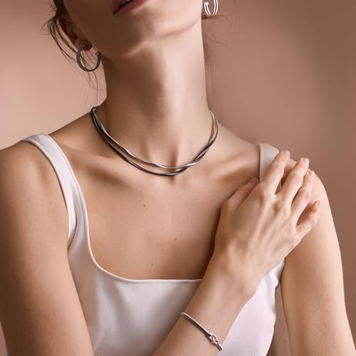 Handmade in Italy Necklace S925 Silver Twist Choker-Necklaces Minimalist Coil Craft Jewelry Mother's Day Christmas Gift for Women - color: 02