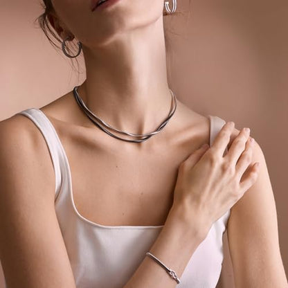 Handmade in Italy Necklace S925 Silver Twist Choker-Necklaces Minimalist Coil Craft Jewelry Mother's Day Christmas Gift for Women - color: 02