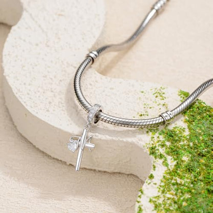 PROESS Initial Cross Charm 925 Sterling Silver Letter A B C Pendant Dangle Charm Beads for Bracelet Initial Cross Jewelry Gifts for Women - style: 13-M