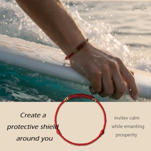 Yautja Tibetan Buddhist Red Buddha Spiritual Protection Red String Bracelet | Meditation Prayer Jewelry for Good Luck Health Wealth, Cinnabar Beads Exorcism Bracelet with Amulet Card, Handmade Adjustable - color: red