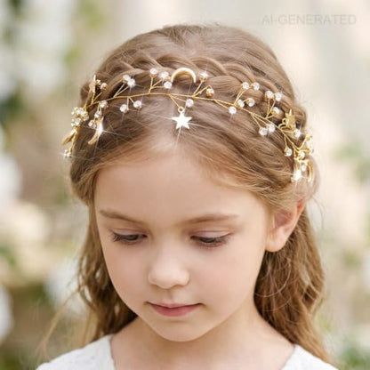 Casdre Star Rhinestone Hair Vine Gold Moon Headpiece Bridal Headband Crystal Bride Wedding Hair Accessories for Women and Girls