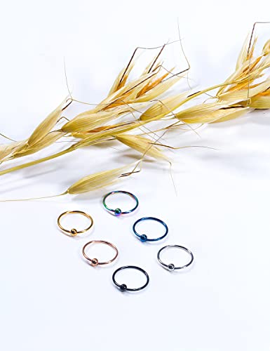 22G Thin Nose Rings Hoops 316L Surgical Steel Captive Bead Septum Nose Hoop Rings Eyebrow Lip Rings Cartilage Helix Rook Daith Earring Piercing Jewelry For Men Women 8mm - color: 6PCS-8MM-Mix Color #2