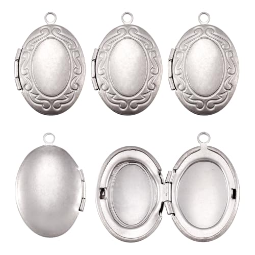 Elecrelive Locket Pendants Photo Frame Charms Memory Photo Charms Heart Locket Photo Frame Pendants - color: Silver - Oval