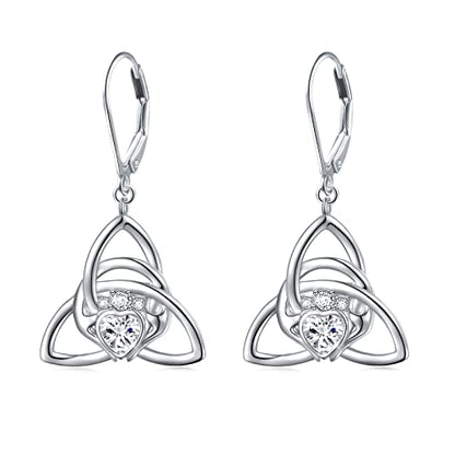 S925 Sterling Silver Celtic Knot Earrings for Women Irish Good Luck Drop Dangle Hook Earrings - style: Dangle Leverback - Celtic Claddagh