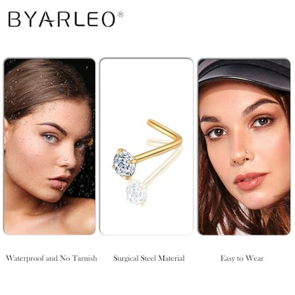 Surgical Steel Nose Ring 16G 18G L Shape Nose Studs Body Piercing for Women - color: B-Gold