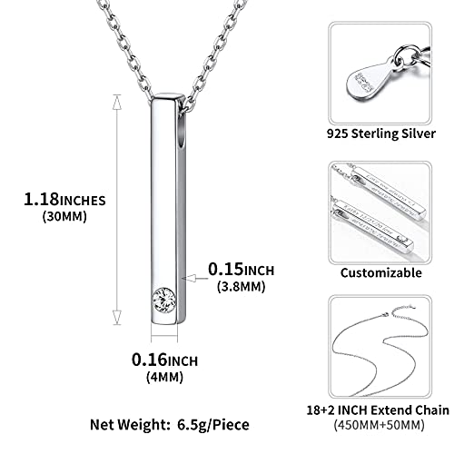 ChicSilver Customizable Vertical Bar Pendant Necklace 925 Sterling Silver Y Necklace Simple Fashion Jewelry Gifts for Women - style: D. 4mm Vertical Bar-Silver Birthstone Engraving