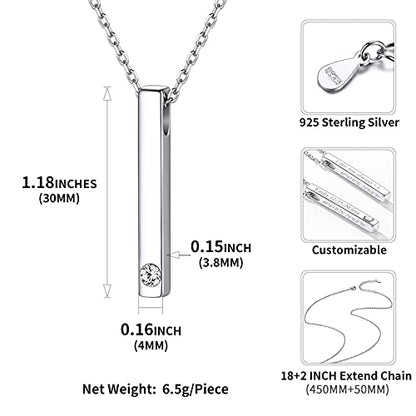 ChicSilver Customizable Vertical Bar Pendant Necklace 925 Sterling Silver Y Necklace Simple Fashion Jewelry Gifts for Women - style: D. 4mm Vertical Bar-Silver Birthstone Engraving