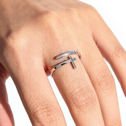 Cross Rings For Women, Faith Christian Blessed Hope Love Encouragement Pray Ring Adjustable Open Wrap Thumb Cross Inspirational Ring Dainty 14k gold Jewelry Easter Gift Non Tarnish - color: Silver 1