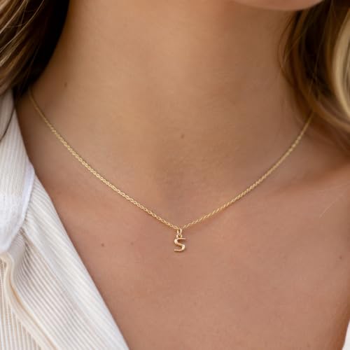 Gold Puffed Initial Letter Charm - 10 Karat Gold - 3D Bubble Letter Pendant - style: Letter s