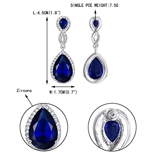 EVER FAITH Cubic Zirconia Wedding Earrings for Women Brides, Austrian Crystal Birthstone 8-Shape Infinity Bridal Dangle Earring - style: Pierced_Blue Silver-Tone