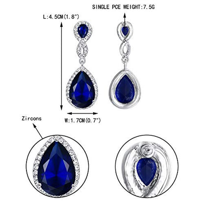 EVER FAITH Cubic Zirconia Wedding Earrings for Women Brides, Austrian Crystal Birthstone 8-Shape Infinity Bridal Dangle Earring - style: Pierced_Blue Silver-Tone