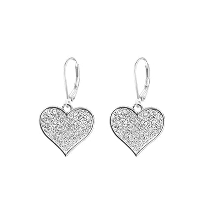 Sparkling Rhinestone Heart Hoop Earrings for Women Charming Heart-Shaped Huggie Earrings Valentine Day Jewelry - color: Silver